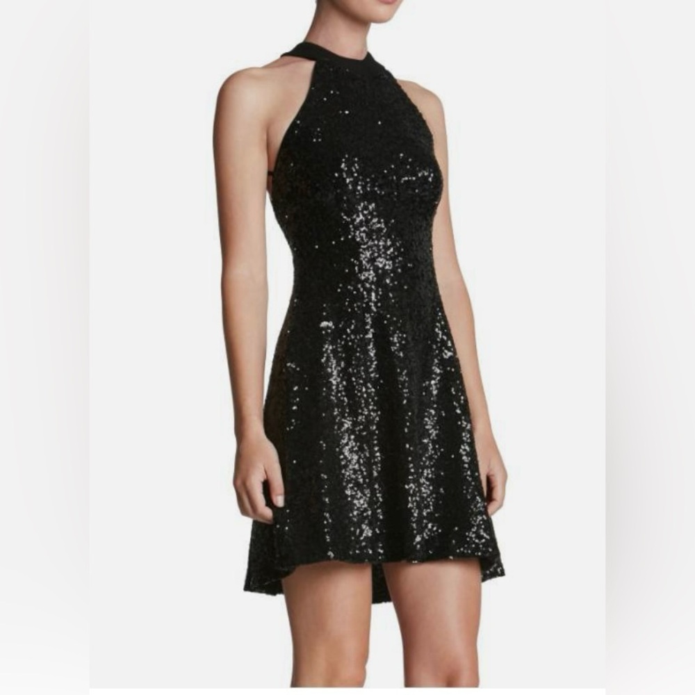 Elegant Black Sequin Halter Dress the population dress size L